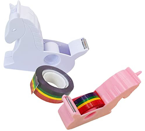 Homoyoyo 2stücke Niedlicher Einhorn Klebebandspender Mit Praktischem Tape Cutter Stabiler Tischklebebandhalter Für Büro Schule Basteln Und Scrapbooking Farbenfrohes Design Inklusive Klebero
