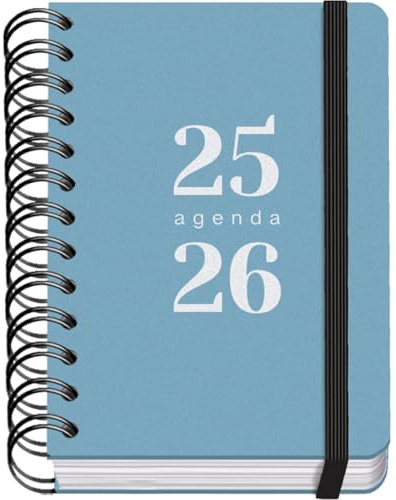 Dohe - Agenda Escolar 2025 2026 - Día Página, Tamaño A6 (12x17 cm), Español e Inglés, Septiembre a Junio, Cierre de Espiral Doble y Goma, Tapa Flexible, 4 Páginas de Pegatinas - GRAMMAR Azul
