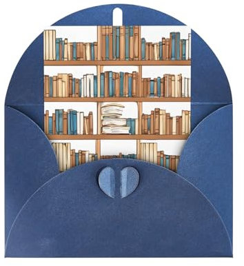 Lustige Buchregale-Druck, hochwertige Perlglanz-Grußkarten mit blauen Umschlägen, schimmernde Geburtstags-, Weihnachts- und Hochzeitskarten, innen blanko.