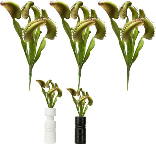AESZITTEW Artificial Venus Flytrap Plants 3PCS Reusable Faux Plants Realistic Fake Carnivorous Plant Costume Props for Home, Garden, Table Vase, Office Decoration 15.8 Inch 8-Head