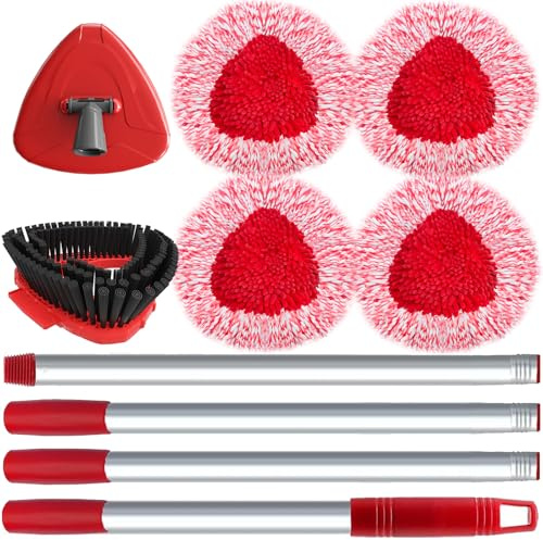 4 Stück Wischmopp Ersatzbezug für Vileda Turbo Mop,3 in 1 Wischmop Wischer Ersatzköpfe mit 76-148 cm Stiel und 1 Basis,1 Scheuerbürste– Multi-Surface Reinigung für Böden,Glas,Autos,RVs