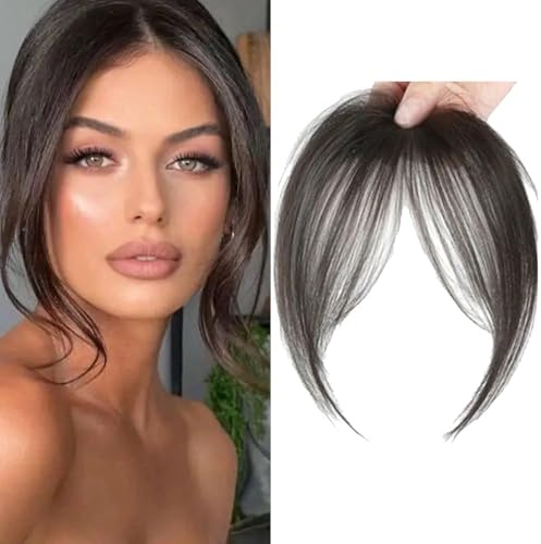 XFSRG Frangia Clip Capelli Veri Natural 3D Frontale Frangia Posticci Remy Human Hair Bang con Tempie per Donne(Marrone-nero)