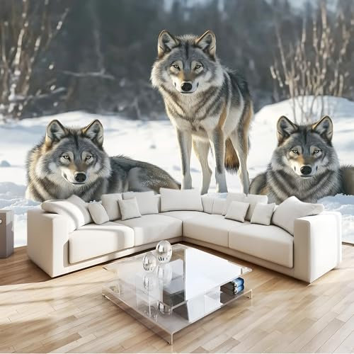 Fototapete Wölfe Wildnis Schnee 3d Tapete 200 x 140 cm ototapete Schlafzimmer - Deko Wohnzimmer Wallpaper - Wand Deko Vliestapete Coole Farben