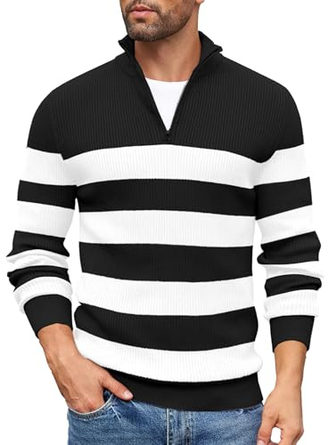 COOFANDY Jersey Hombre Invierno Suéter Cuello Alto Regular Fit Jersey de Canalé con Cremallera de un Cuarto Suéteres de Punto