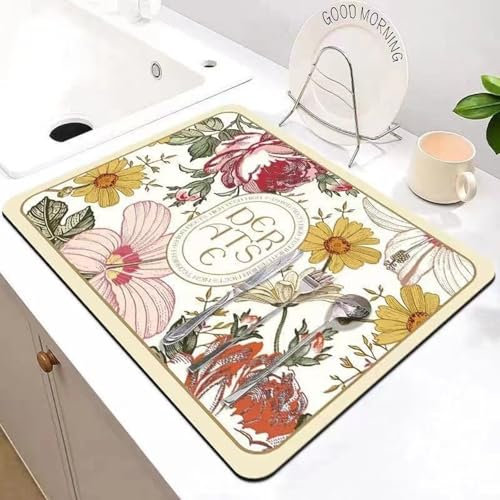 Stylish Kitchen Draining Mat for Dishes, Glassware, and Pots Easy Roll Up Storage and Quick Care (N)