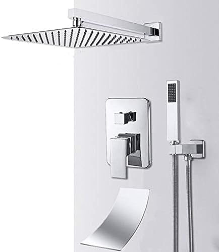 12 Inch Wall Mount Bathroom Rain Waterfall Shower Faucets Set Concealed Chrome Shower System Bathtub Shower Mixer Faucet Tap