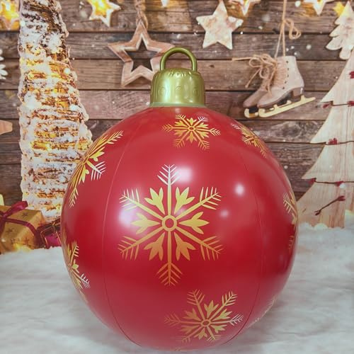 Giant Inflatable Christmas Ball, 23 Inch Waterproof Blow Up Balls Giant Christmas Baubles Reindeer Snowflakes Large Outdoor Baubles for Yard Garden, Indoor/Outdoor Hanging Decor (Snowflakes)