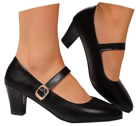 Scarpe tradizionali da donna eleganti Mary Jane scarpe basse sportive, Oktoberfest, con lacci, scarpe da avena, con tacco morbido, larghezza H, Nero 4, 37 EU