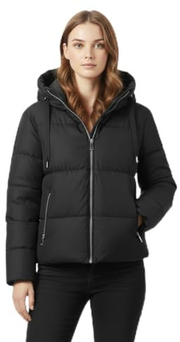Vibes Women's Short Puffer Jacket, Ladies Windproof Hooded Winter Coat, 100% Polyester Insulated Quilted Jacket for Women with Zip Pockets (UK, Alpha, M, Regular, Regular)