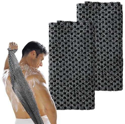 BOGCLEE 2 Pièces Serviettes Exfoliantes Japonaises, Gommage du Japonais Dos pour la Douche, Débarbouillettes Exfoliantes, pour Les Peaux Sensibles et Rugueuses (Noir)