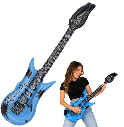 Trimming Shop Inflatable Guitar, 90cm Blow Up Guitar, Blue Rockstar Party Prop, Karaoke Accessory, Fancy Dress Costume, Music Theme Decoration, 1pc