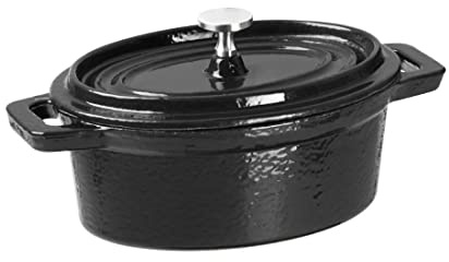 Vogue Cast Iron Mini Oval Pot Black - 315ml 10 1/2fl oz | Retains heat efficiently for slow cooking and oven-to-table service, offering a 10.5fl oz capacity for individual portions.