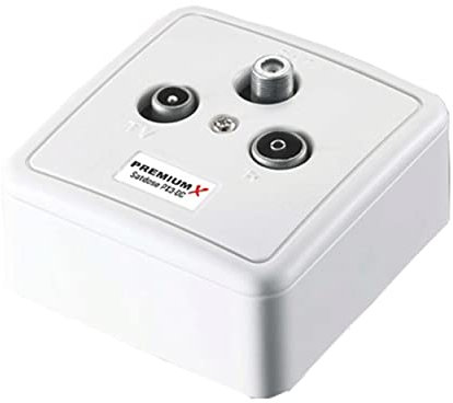 Premium X PX3-DC Toma satelital de 3 vías Toma DC Toma de Antena Sat | TV | Radio | DVB-T | Superficie unicable y Montaje Empotrado