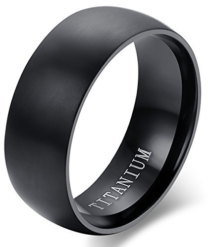 Flongo Herren Ring Breite Männerring Herrenring, 8mm Titan Band Ring Ringe Schwarz Verlobung Engagement Verlobungsringe Hochzeit Herren-Accessoires Gr.73