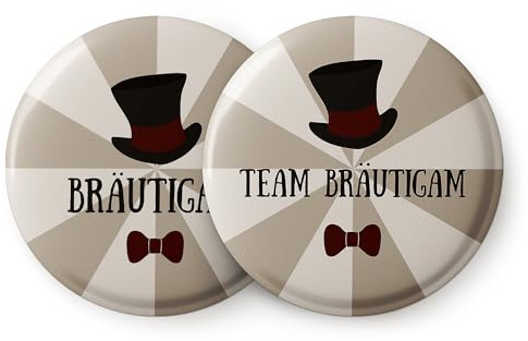 Spielehelden 12er Set JGA Buttons für Männer mit Zylinder – Anstecker JGA für den Bräutigam und Seine Crew zur Bachelor Party - Button Junggesellenabschied
