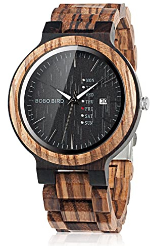 GUANKE Mens Wooden Watch Bamboo Handmade Quartz Watch Analog Zebra Lightweight Casual Wrist Watches