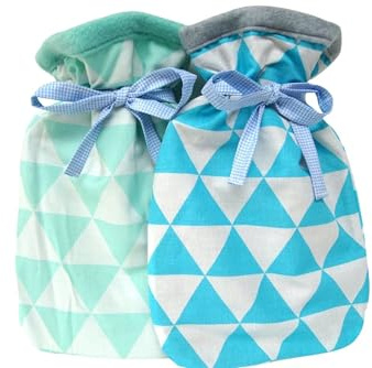 Wärmflaschenbezug für 2 Liter Wärmflasche in Mint Blau aus Baumwolle und Fleece doppelseitig verwendbar Handmade von bab-Berlin