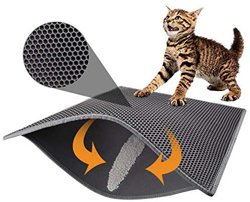 Pieviev Katzenklo Matte, Katzenstreu Matte Katzenklo Unterleger Waben Design Katzentoilette Vorleger wasserdichte Doppelte Schichte Entwurf Bienenwabe Mat (Grau 76x61 cm)