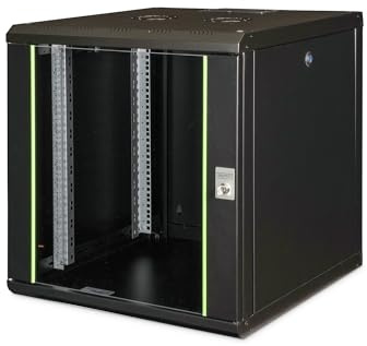 DIGITUS Armario de Red, Rack de 19 Pulgadas, 12U, Montaje en la Pared, Profundidad 600 mm, Capacidad de Carga 100 kg, Serie Unique, Negro