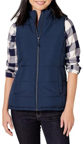 Amazon Essentials Chaleco acolchado de peso medio con cremallera para mujer, azul marino, XXL