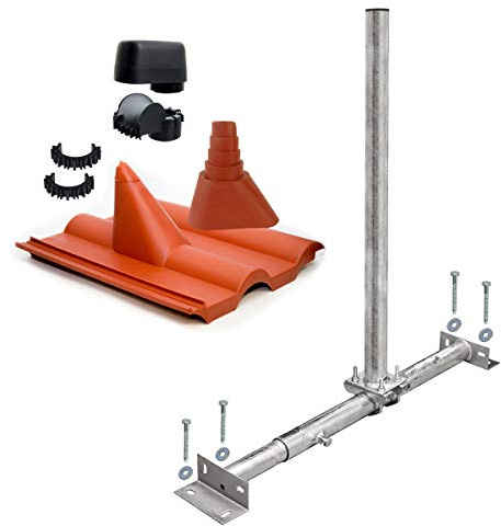 Premium X Dachsparrenhalter Satellitenschüssel Montage Set Sparrenhalter feuerverzinkt 1m Mast Frankfurter SAT Ziegel rot Mastkappe