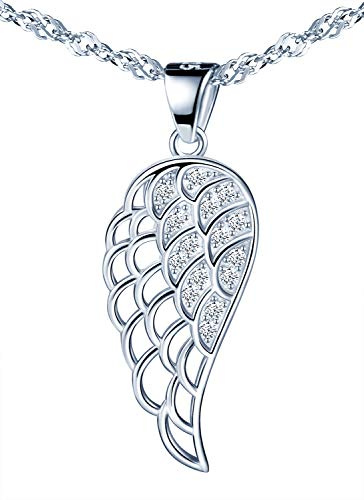 MicLee Damen Engelsflügel Halskette 925 Sterling Silber Zirkonia Engelsflügel Anhänger Ketten mit Geschenkbeutel