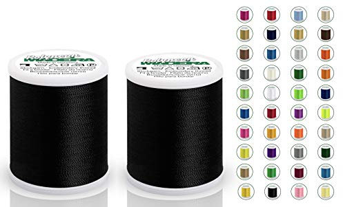 2x Madeira Polyneon 40 | SET | 1.000 m Spule | Doppelpack | Stickgarn | Maschinenstickgarn (1800 Black (Schwarz))