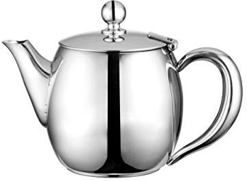 Café Olé Buxton Teapot, 24oz (680ml) 18/10 Stainless Steel Tea Pot with Stay-Cool Handles, Spill-Free Spout, Mirror Polished Finish, High Gloss Polish
