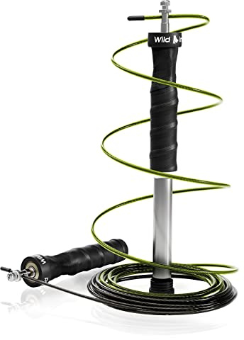 Wild Instincts Profi Springseil, Anti-Rutsch Griffe, 3m Stahlseile/Sprungseil mit Kugellager/Extragewichte mit Tasche/Speed Rope/Jump Rope für Seilspringen/Springseil Erwachsene Fitness (Meshtasche)