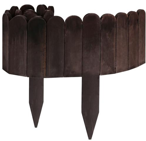 JULMAI 2er-Pack kurzer Holzzaun, für den Außenbereich, dekorative Holzlandschaft Einfassung, flexible Hofumrandung für Blumenbeeteinfassung, Weg-Lattenzaun, 20.3 cm Hx96.4 cm L, gebrannte Holzfarbe