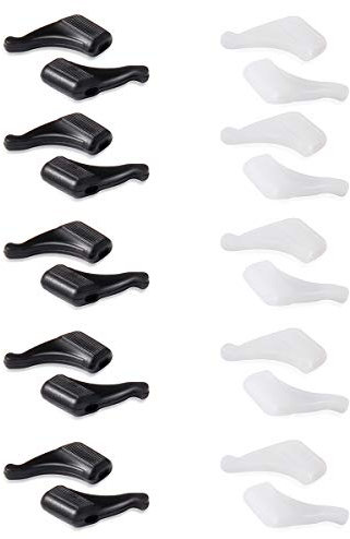 OPUGIT Gläser Ohrhaken, 10 Paar Komfort Silikon Anti-Rutsch-Halter für Gläser, für Sport Brillen Tempel Tipp,schwarz/weiß