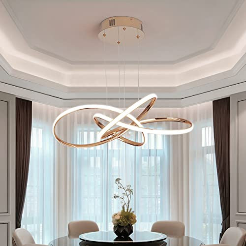 Modern LED Ceiling Pendant Light Spiral Design, 64W Dimmable Pendant Light with Remote Control, Height Adjustable Chandelier Light, for Living Room, Bedroom, Dining Room, Kitchen Island (B - Gold)