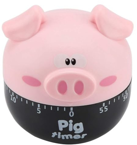Niedlicher Küchentimer, Kochtimer in Schweineform, mechanischer Küchentimer, lustige Schweineküche, 55 Minuten, manueller Küchentimer Mechanischer Timer zum Kochen Geeignet zum Backen und (Rosa)