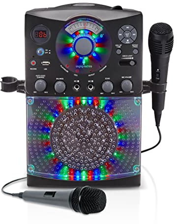 Karaoke System with Bluetooth Connection - Singing Machine SML385U in Black for Europe - LED Light Effects, Microphone, USB, RCA outputs, Echo and Balance Control and AUX Input.