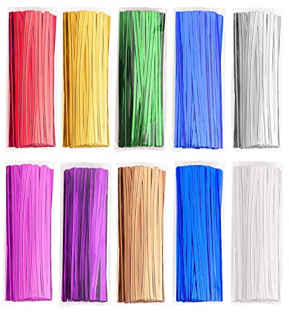 2000 Stück metallische Bindebänder, 10 Farben, 10,2 cm, Brot, Bindebänder für Tüten, Folie, Tüten, bunte Bindebänder für Party, Geschenkverpackung, Taschen, Zellophanbeutel, Brot, Süßigkeitentüten