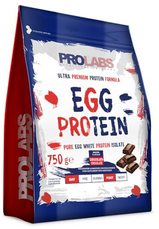 PROLABS EGG PROTEIN- Proteine in Polvere Isolate 100% Pure da Bianco d'Uovo non Denaturate con Bromelina per Alta Digeribilità e Rapido Assorbimento Post Workout, Integratore da Albume 750g Cioccolato