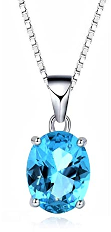 Bellitia Jewelry Kette Damen Halskette mit Geburtsstein, Anhänger Halskette mit blauem Topas Oval Edelstein in 925 Sterling Silber, Blautopas Frauen Mädchen Schmuck