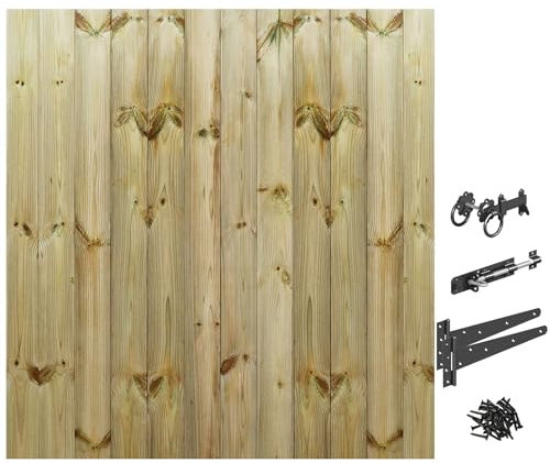 Made to Measure 5ft Wooden Garden Gate, Ring Latch Fixing Kit, Custom T&G Semi-Braced Flat Top Treated Timber Door for Outdoor Pathway Home Access, MAX 150cm High x MAX 135cm Wide
