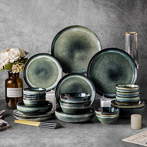 Table Service Crockery SetDinner Set,Ceramics Dinner Sets, Bowl & Spoon & Plate | 32 Pieces Retro Porcelain Dinnerware Set