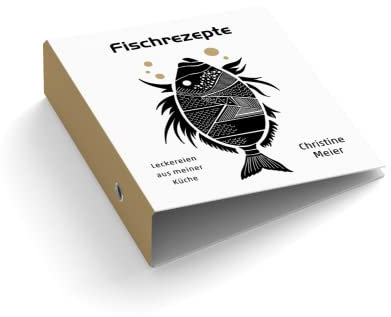Ringordner/Ordner | Wunschtext bedrucken lassen | Fischrezepte | Ohne Griffloch | für DIN A4 | personalisiert | 7,4 cm breit | Kochbuch (Mit Griffloch)