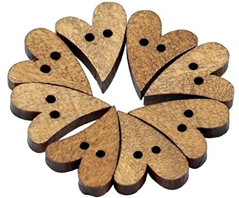Nicfaky 100 Stück 2 Löcher schöne braune Holzknöpfe zum Nähen in Herzform, 16 x 13,5 x 3 mm
