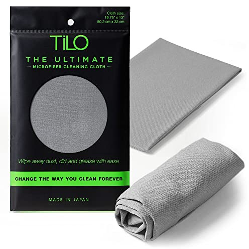 TILO Microfiber Cleaning Cloth – 19x13 Inch Ultra-Absorbent, Streak-Free, Lint-Free, Reusable Polishing Cloth for Dust, Grease, Dirt, and Delicate Surfaces – Non-Abrasive – Grey