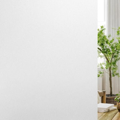 rabbitgoo Pellicola per Vetri Finestre 44.5x200cm, Pellicola Privacy Finestre Adesiva Vetri Bianca Opaca Non-Adesiva con Griglia, Rimovibile anti-UV Vetrofanie per Bagno, Camera da Letto e Cucina