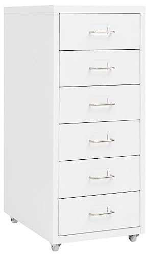 vidaXL Aktenschrank mit Rollen Rollcontainer Bürocontainer Schubladenschrank Büroschrank Metallschrank Schrank Weiß 28x41x69cm Metall