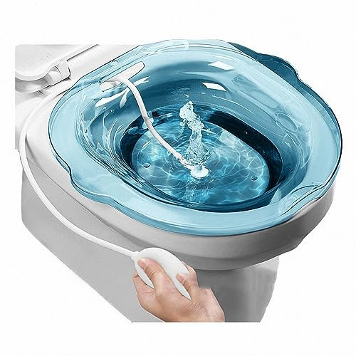 AXTMR Sitzbadebecken mit Spüler, Badewannen-Einweichbecken, Bidet-Schüssel zum Einweichen durch Sitz für die Toilette,Blue,39 * 40cm