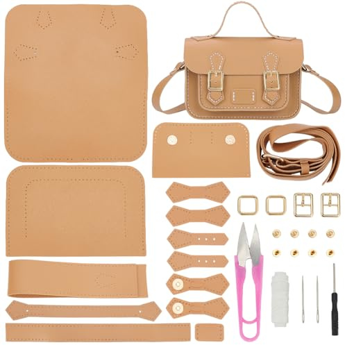 WADORN DIY-Kits Zur Herstellung von Umhängetaschen, PU-Leder-Umhängetaschen-Nähset Mit Anleitung, Handgefertigtes Satchel-Handtaschen-Bastelset, Geldbörsen-Nähset, 18x7x12 cm (Khaki)