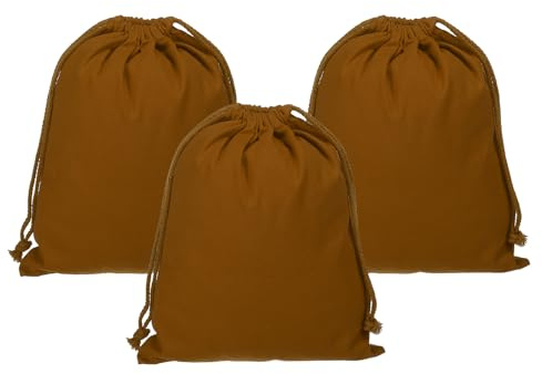 PATIKIL Reusable Drawstring Bags, 10x12.6 Inch 3 Pack Multipurpose Cotton Dust Bags, Luggage Organizer, Travel Essentials Storage Pouch, Brown