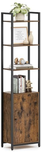 VASAGLE Bücherregal, 6 Ebenen, Regal, Standregal mit Türen, Metallrahmen, verstellbaren Ablagen, 24 x 40 x 159,5 cm, für Wohnzimmer, Schlafzimmer, vintagebraun-tintenschwarz LLS132K01