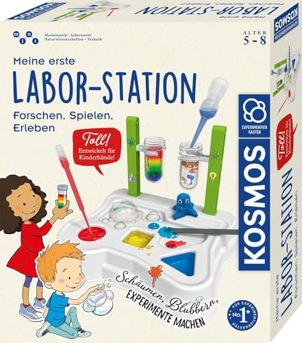 KOSMOS 645632 Meine erste Laborstation, Experimentierkasten für Kinder ab 5 Jahre, kindgerechter Chemiebaukasten mit anschaulich erklärten Experimenten