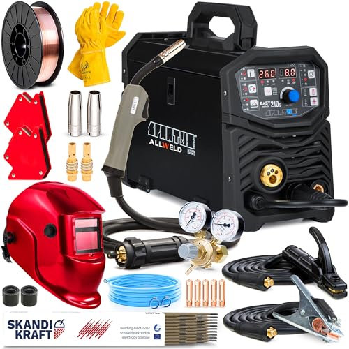 Spartus EasyMIG 210S – Soldador Inverter MIG/MAG de 200A – Máquina de Soldar con Gas y Alambre Relleno, TIG y MMA – Sinergia e Inductancia - Tecnología IGBT - Set Premium